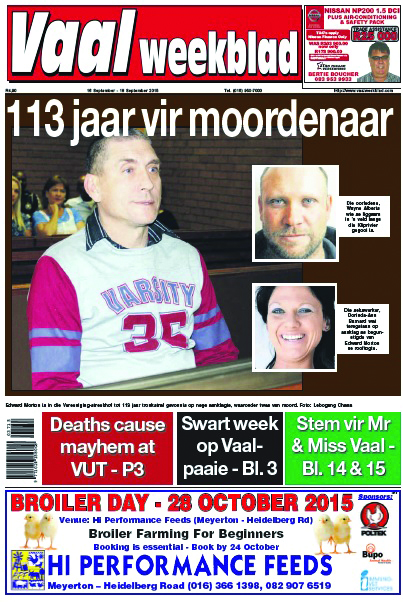 Die pa van vier kinders, Edward Morton (50), is in September verlede jaar tot 113 jaar tronkstraf in die Vereenigingse streekhof gevonnis weens die wurgdood van mnr. Wayne Alberts (36) en die skietdood van die Franse sakeman mnr. Louis Deneeghere (63). Die motief vir die moorde was om toegang tot hul geld en besittings te kry. Wyle mnr. Alberts se gesin het sowat R500 000 bestee aan ‘n private ondersoek om die beskuldigde vas te trek en voor stok te bring.