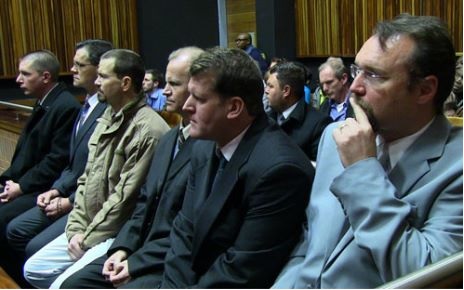 Carrington Laughton (right) and two policemen brothers, Carel and David Ranger, were convicted of murder, culpable homicide and kidnapping in February and will be sentenced in May. The other three accused, Paul Toft-Nielsen, Conway Brown and Dirk Reinecke turned state witness and received reduced sentences of five years each. Photo: Christa van der Walt, EWN.