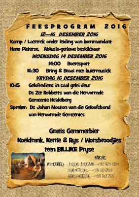 Die Geloftefeesprogram vir hierdie week