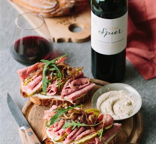 Saturday entertain, 27 November, Spier Signature Cabernet Sauvignon with roast beef open sandwich and caramelised onion, wholegrain mustard and pickles (Medium)