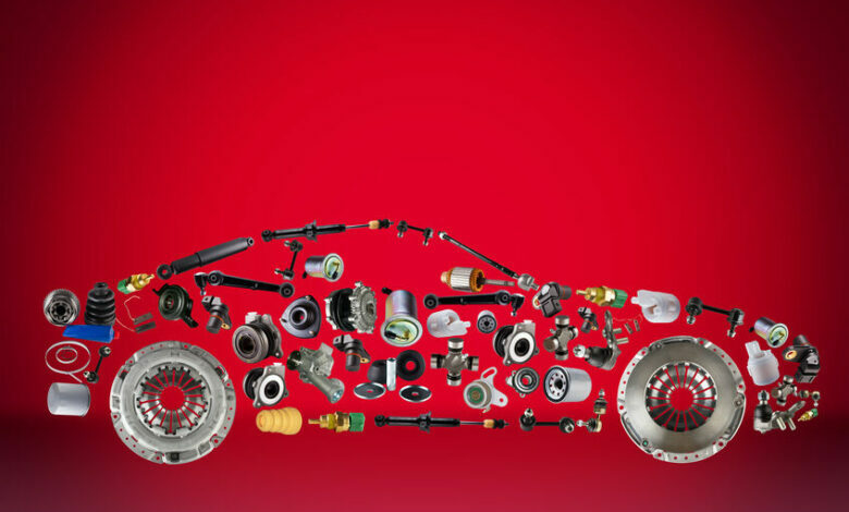Passenger car assembled from new spare auto parts for shop aftermarket.