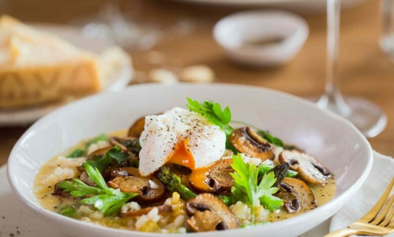 4 JULY - MEATLESS MONDAY – Portabellini and veg Risotto with poached eggs