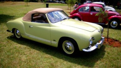 A 1958 Karmann Ghia cabriolet, a very rare low-light model.