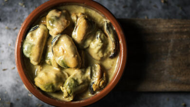Cape Malay curried black mussels