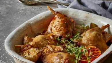 Indulge in confit of duck with zesty clementine sauce