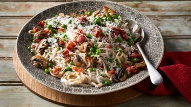Indulge in the creamy delight of bacon carbonara pasta