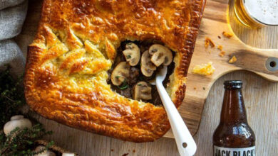 Mushroom, leek and lager beef pie – yum!