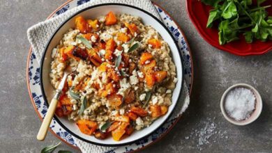 Spoil the family with butternut risotto with rocket and feta