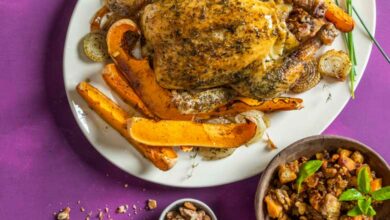 Walnut, butternut and sourdough stuffed chicken