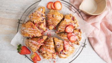 Indulge in sweet strawberry vanilla scones