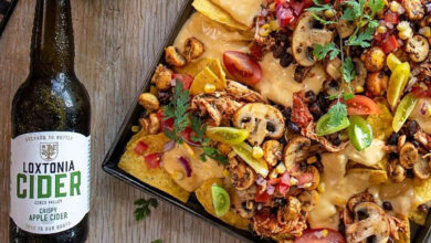 Mushroom loaded nachos with homemade queso