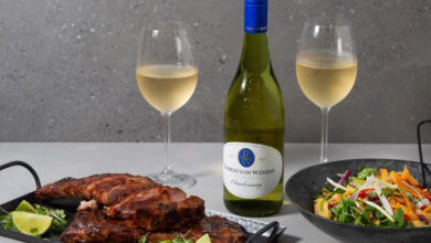 Thai-styled sticky pork ribs with RW Chardonnay