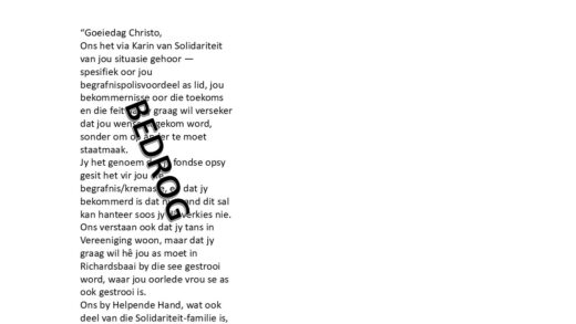Pas op viifr Pas op vif sdjaalfsDie brief wat tans die rondte doen. Verskaf deur Mariette van de Werken 