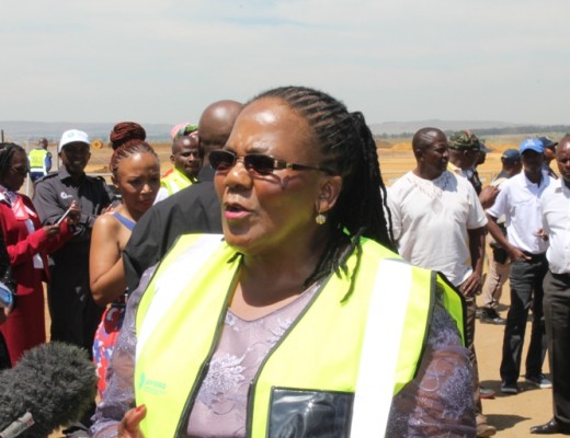 Ms Dipuo Peters, Minister of Transport during a television interview at the soil turning ceremony in Dunnottar.