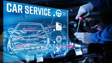 Interface of modern car diagnostic program on engine background. Car service concept.