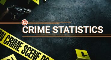 Gun and crime scene tape with crime statistics headline, crime scene evidence, forensic investigation concept, Heidelberg Nigel Heraut.