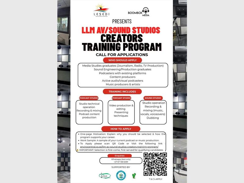 The Lesedi Local Municipality, in partnership with Boombox Media, has launched a skills development programme aimed at equipping local creatives with practical training in podcasting, video production and sound engineering.