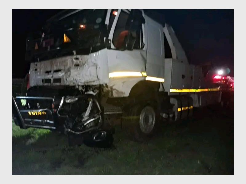 Two people were injured in a collision involving a truck and an SUV near Trompie Gras on the R42 between Heidelberg and Nigel on October 3.