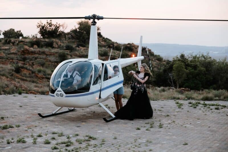 Seventeen-year-old Jeanevé Schültz made a spectacular double entrance at her matric farewell, arriving in a Porsche 911 GT2 RS at the Big Brag before taking to the skies in a Robinson R44 helicopter for the main event at Beaurain.