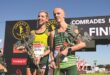 2024 Comrades Marathon champions Gerda Steyn (left) and Piet Wiersma in Pietermaritzburg on Sunday.