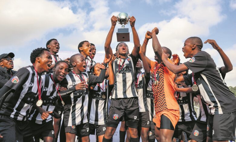 Pinetown Boys High celebrate winning the senior boys division at the Kearsney Soccer Tournament. Photo: Hannah Shirley
