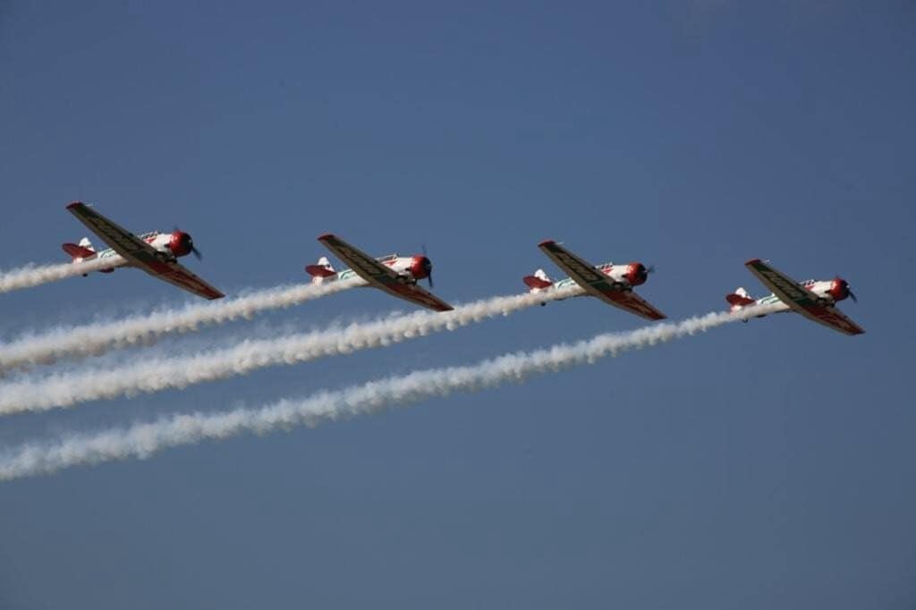 Andrew Blackwood-Murray and colleagues performing the 'Missing Man Formation' at the Virginia Airshow. Photo: Facebook