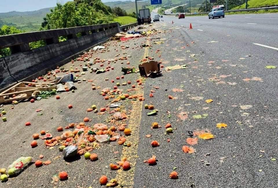 PICS | Fruit and veg truck looted after N2 crash near Umdloti