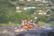 Andy Birkett (front) and partner Matt Fenn in action during the first day of the Dusi race on Thursday. Photo: Dusi Canoe Marathon