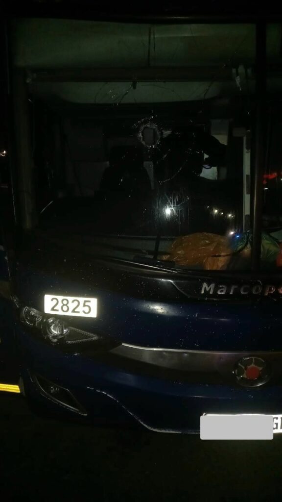 A bus that had been stoned while driving on the N3 Colenso interchange. Photo: KZN SAPS