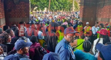 Thousands of March and March protestors outside the Pietermaritzburg City Hall where it's expected that the leaders of the march will give an address. Photo: Moeketsi Mamane
