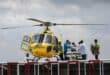 Medics and rescuers transfer mountaineer Dawa Sherpa from a helicopter upon his arrival at the HAMS Hospital in Kathmandu on June 4, 2026. Photo: AFP