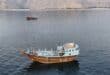 This aerial photograph shows boats anchored off Oman’s northern Musandam Peninsula near the Strait of Hormuz on June 27, 2026.
