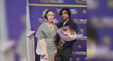 Kiyaan Pillay (right) celebrates with Tyla Gunter, from Irene’s Model Agency, after he was placed among the Top 10 finalists in the prestigious Hollywoodbets Durban July Young Designer Award 2026. Photo: Supplied