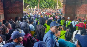 Thousands of March and March protestors gathered outside the Pietermaritzburg City Hall yesterday, calling for a designated site for the voluntary repatriation and deportation of illegal foreign nationals ahead of June 30. PHOTO: MOEKETSI MAMANE