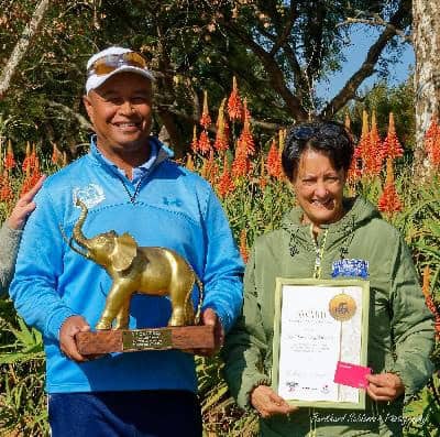 The Education and Academy category winner was Pillars Sports Academy at Settlers Park, which received a Gold Ellie Award and a R1 000 Save Hyper voucher. From left: Kurt and Odile McKenzie. Photo: Burkhard Schlosser.