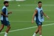 Portugal's midfielder #24 Samu Costa (L) and Portugal's forward #07 Cristiano Ronaldo take part in a training session at Gardens North County District Park in Palm Beach Gardens, Florida on June 16, 2026, on the eve of the 2026 World Cup Group K football match between Portugal and Congo DR. (Photo by PATRICIA DE MELO MOREIRA / AFP)