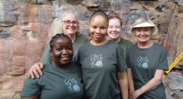 The Dwaalhoek excavation site team (from left, back): Dr Ghilraen Laue from the KwaZulu-Natal Museum, Dr Rosa Moll from Evolutionary Studies Institute at Wits University, Dr Bongi Zwane from the University of Johannesburg, Dimakatso Tlhoaele from the KwaZulu-Natal Museum's Human Sciences department, and Professor Lyn Wadley from ESI at Wits. Photo: Supplied