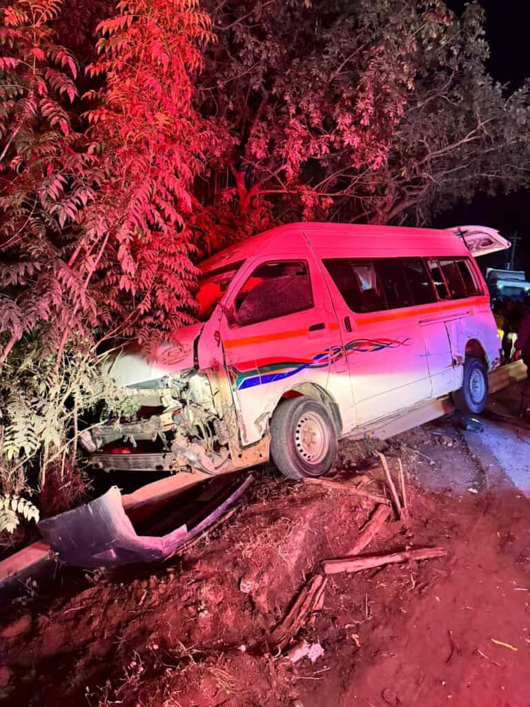 The taxi that was forced off the road during the accident. Photo: Reaction Unit South Africa