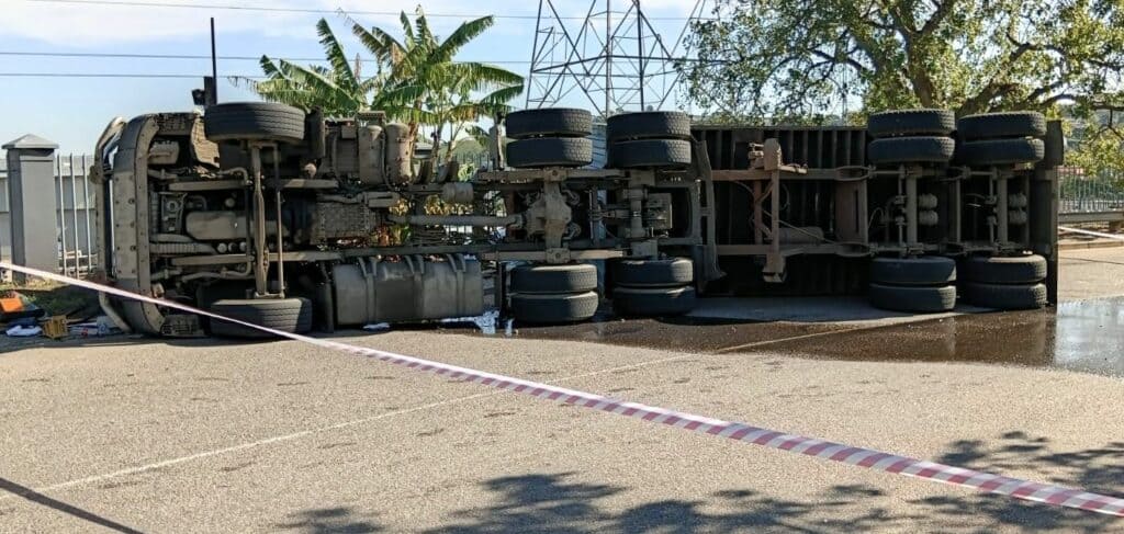 According to Prem Balram, spokesperson for Reaction Unit South Africa (RUSA), the horse-and-trailer combination overturned at just after 11.30 am while transporting a shipping container.