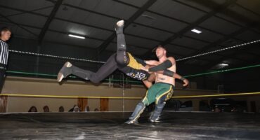 Mbusi 'Spice Gold' Riddle (leaping) in action with Mathew Hammar. Photo: Supplied
