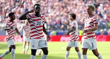 SANTA CLARA, CALIFORNIA - JULY 01: Folarin Balogun #20 of the United States celebrates scoring his team's first goal during the FIFA World Cup 2026 Round of 32 match between USA and Bosnia and Herzegovina at San Francisco Bay Area Stadium on July 01, 2026 in Santa Clara, California. Jamie Squire/Getty Images/AFP (Photo by JAMIE SQUIRE / GETTY IMAGES NORTH AMERICA / Getty Images via AFP)