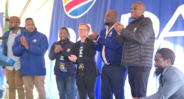 Chris Pappas (centre) been announced as the Umgeni Mayoral Candidate. He is joined by several other leaders of the party. Photo: Shorné Bennie
