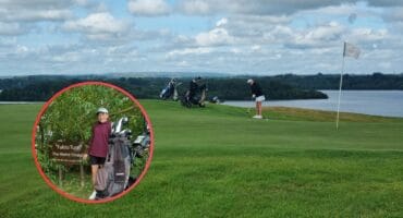 Christelle van Tonder at the Champions of Champions Junior World Golf Championship's last round where she finished eighth. Insert: Christelle with her golf bag. Photo: Supplied/Christo van Tonder