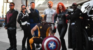 Cosplayers dressed as Marvel characters pose outside the Convention Center during San Diego Comic-Con International in San Diego, California, on July 22, 2026. (Photo by Chris DELMAS / AFP)
