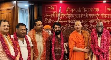 Former president Jacob Zuma (right) pictured with fugitive businessman Ajay Gupta (second from left) and South Africa's High Commissioner to India Anil Sooklal (third from right) during a visit to spiritual leaders in India. Photo: Facebook