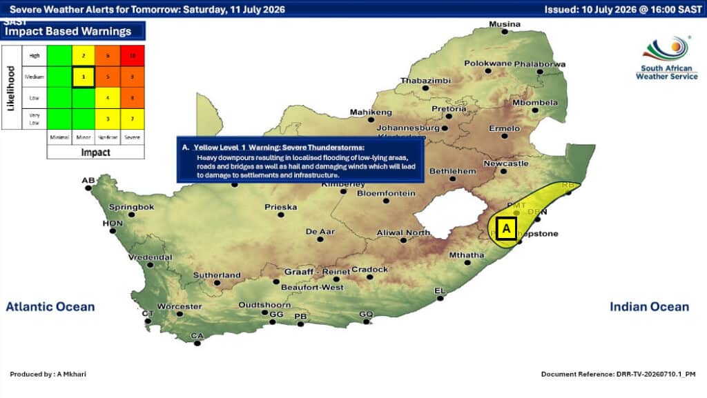 Severe weather warning chart. Photo: Saws
