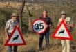 The Friends of Bisley Nature Reserve are clamping down on speedsters racing through the Bisley Nature Reserve, placing new signage including a reduced speed. From left: FoBNR chairperson Peter West, vice-chairperson Dave Boardman and committee member, Ron Hulley. Photo: Moeketsi Mamane
