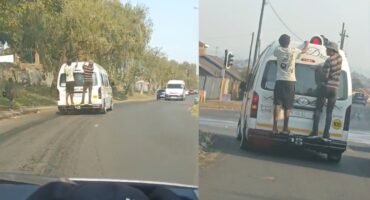 WATCH: Men caught ‘surfing’ moving taxi in PMB