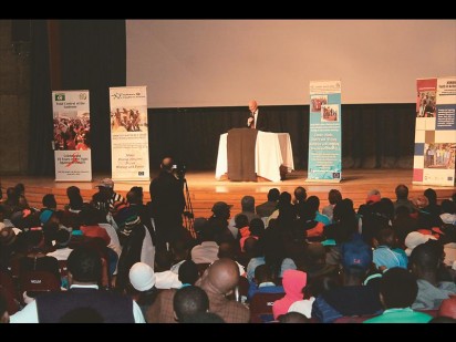 Roeland van de Geer, Head of Delegation of the European Commission addressing the youths at the Centenary Hall.
