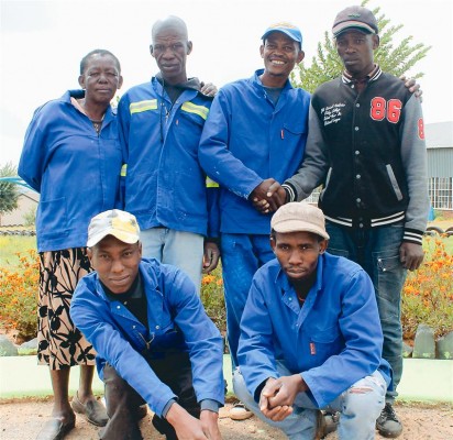 The team of six volunteers who work hard to ensure that the children from Boltonia will have a place where they can play and be children. From the front left are Peter Banda and Lersego Ramagole. In the back from the left re Maria Tladi, Tlhatlhogo Oatlhotse, Lebo Motswe and King Sothiya.